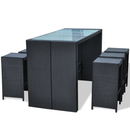 7 Piece Garden Bar Set with Cushions Poly Rattan Black - Image 5