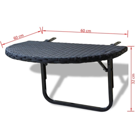Balcony Table 60x60x32 cm Black Poly Rattan - Image 3
