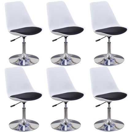 Swivel Dining Chairs 6 pcs White and Black Faux Leather - Image 2