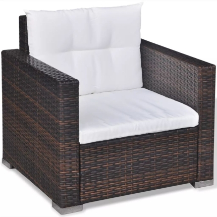 6 Piece Garden Lounge Set with Cushions Poly Rattan Brown - Image 8
