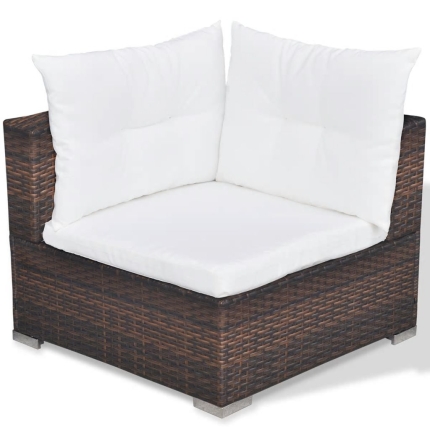 6 Piece Garden Lounge Set with Cushions Poly Rattan Brown - Image 9