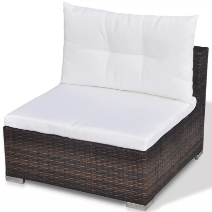 6 Piece Garden Lounge Set with Cushions Poly Rattan Brown - Image 10