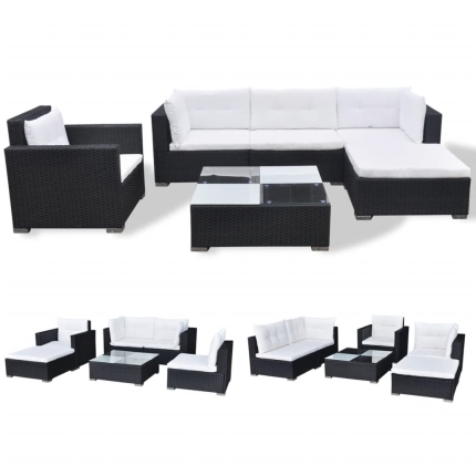 6 Piece Garden Lounge Set with Cushions Poly Rattan Black - Image 3