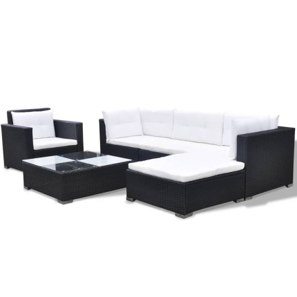 6 Piece Garden Lounge Set with Cushions Poly Rattan Black - Image 4
