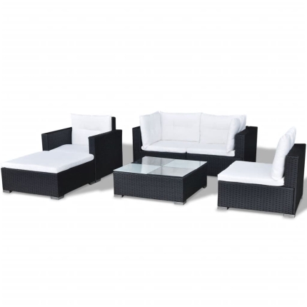 6 Piece Garden Lounge Set with Cushions Poly Rattan Black - Image 6