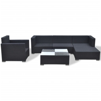 6 Piece Garden Lounge Set with Cushions Poly Rattan Black - Image 7