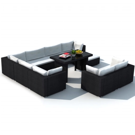 10 Piece Garden Lounge Set with Cushions Poly Rattan Black - Image 4