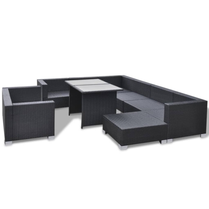 10 Piece Garden Lounge Set with Cushions Poly Rattan Black - Image 5