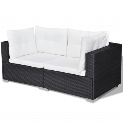 10 Piece Garden Lounge Set with Cushions Poly Rattan Black - Image 6