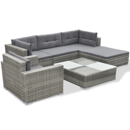 6 Piece Garden Lounge Set with Cushions Poly Rattan Grey - Image 3