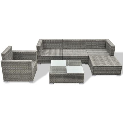 6 Piece Garden Lounge Set with Cushions Poly Rattan Grey - Image 4