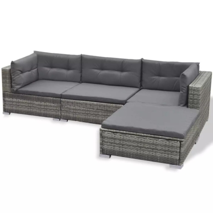 6 Piece Garden Lounge Set with Cushions Poly Rattan Grey - Image 5