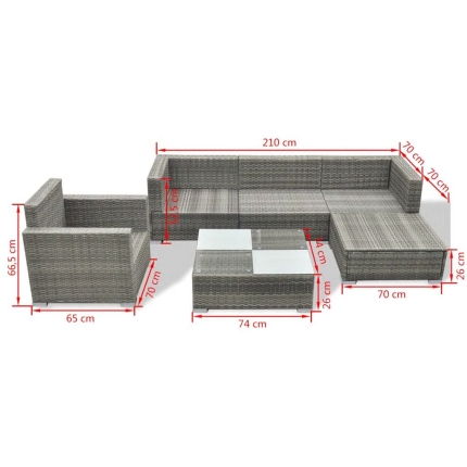 6 Piece Garden Lounge Set with Cushions Poly Rattan Grey - Image 8