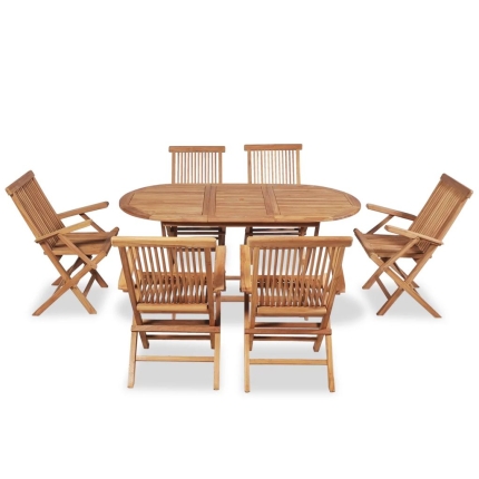 7 Piece Folding Outdoor Dining Set Solid Teak Wood - Image 2