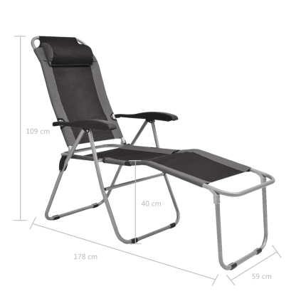Reclining Camping Chairs 2 pcs Grey and Black - Image 10