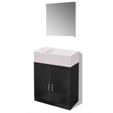 Three Piece Bathroom Furniture and Basin Set Black - Image 2
