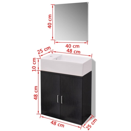 Three Piece Bathroom Furniture and Basin Set Black - Image 10