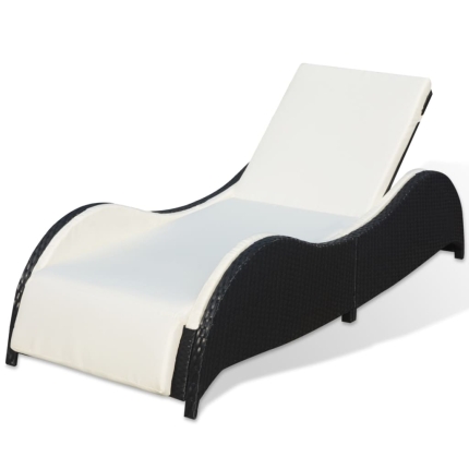 Sun Lounger with Cushion Poly Rattan Black - Image 2