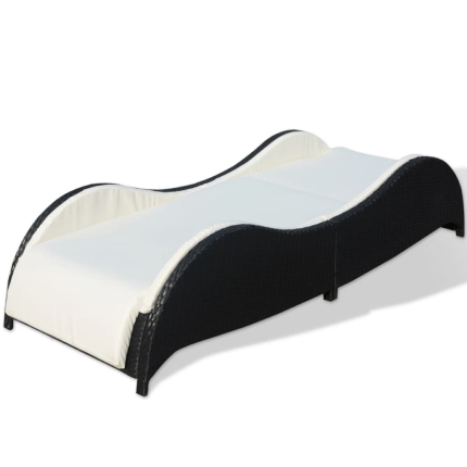 Sun Lounger with Cushion Poly Rattan Black - Image 3