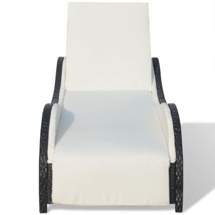 Sun Lounger with Cushion Poly Rattan Black - Image 4