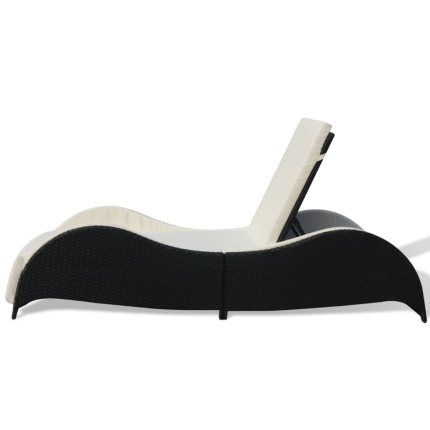 Sun Lounger with Cushion Poly Rattan Black - Image 5