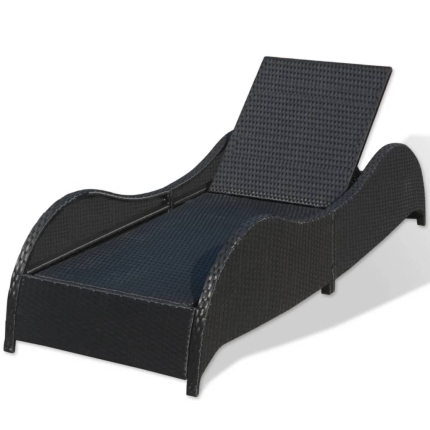 Sun Lounger with Cushion Poly Rattan Black - Image 6
