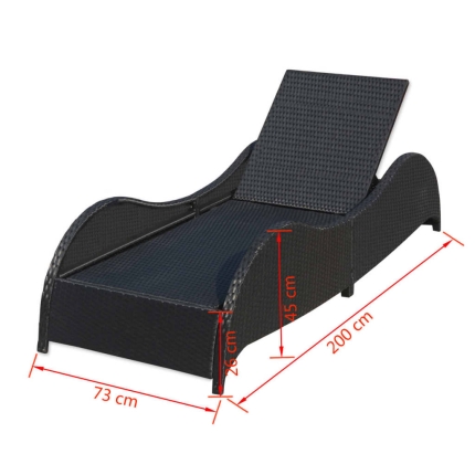 Sun Lounger with Cushion Poly Rattan Black - Image 7