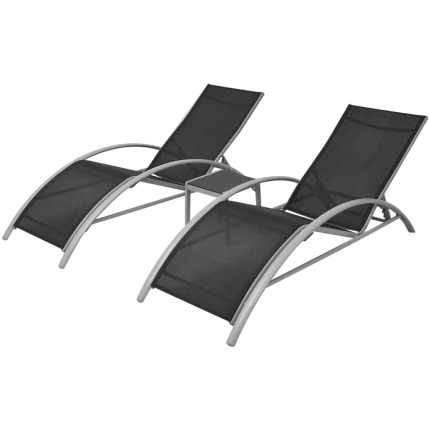 Sun Loungers with Table Aluminium Black - Image 2
