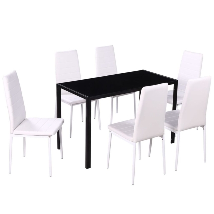 Seven Piece Dining Table Set Black and White - Image 2