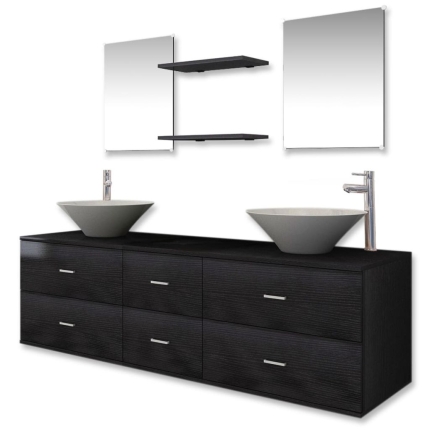 Nine Piece Bathroom Furniture Set with Basin with Tap Black - Image 2