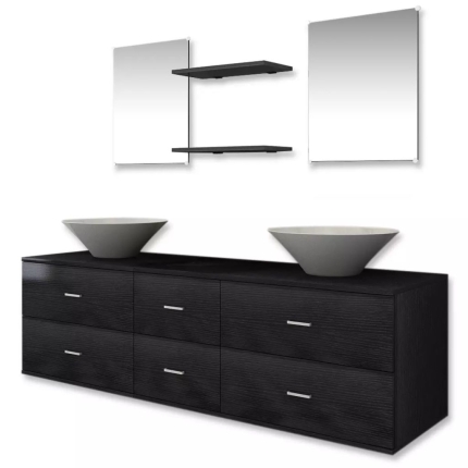 Nine Piece Bathroom Furniture Set with Basin with Tap Black - Image 4