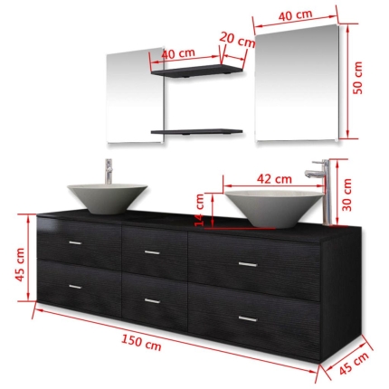 Nine Piece Bathroom Furniture Set with Basin with Tap Black - Image 11