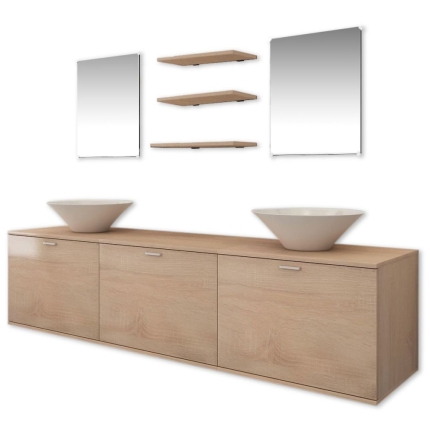 Ten Piece Bathroom Furniture Set with Basin with Tap Beige - Image 3