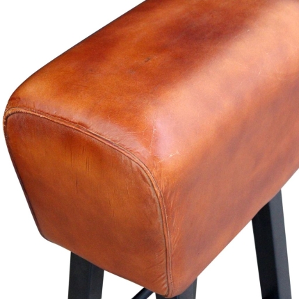 Bar Stool Black and Brown Real Leather - Image 3