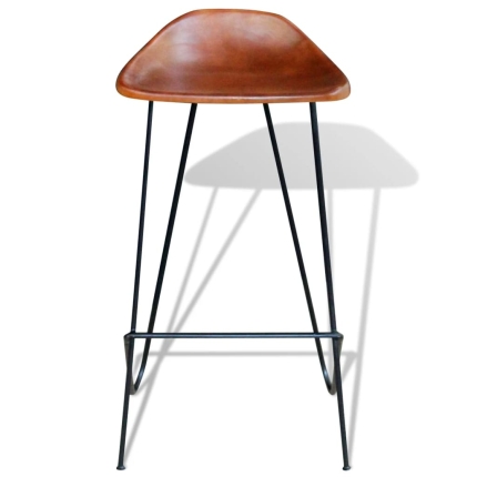 Bar Chairs 2 pcs Black and Brown Real Leather - Image 3