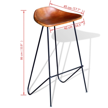 Bar Chairs 2 pcs Black and Brown Real Leather - Image 5
