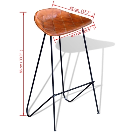 Bar Chairs 2 pcs Black and Brown Real Leather - Image 5