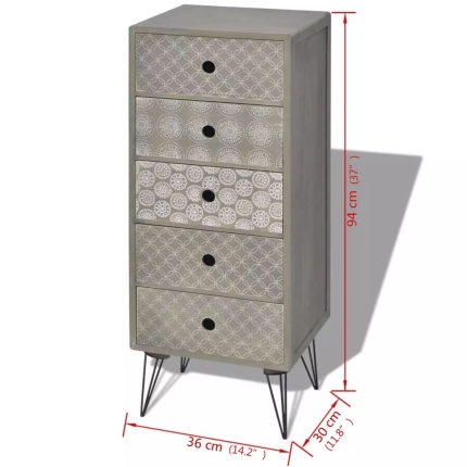 Side Cabinet 5 Drawers Grey - Image 6