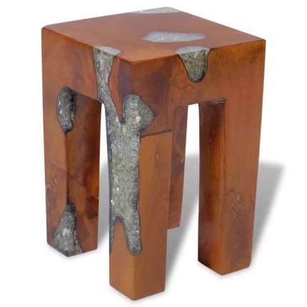 Stool Solid Teak Wood and Resin - Image 2