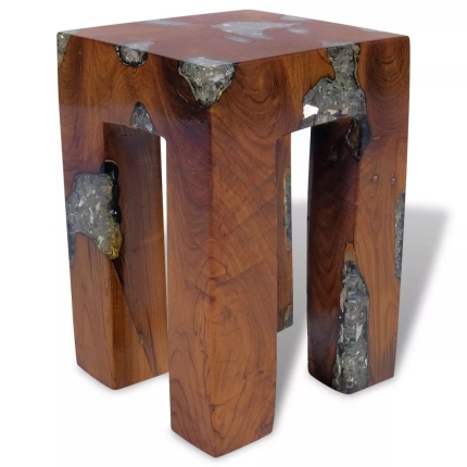 Stool Solid Teak Wood and Resin - Image 4