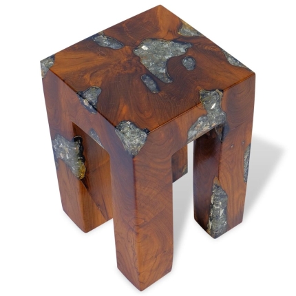 Stool Solid Teak Wood and Resin - Image 7
