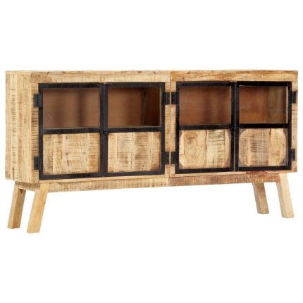 Sideboard Brown and Black 160x30x80 cm Solid Rough Mango Wood - Image 11