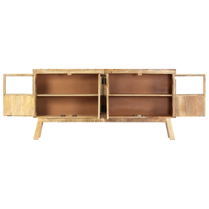 Sideboard Brown and Black 160x30x80 cm Solid Rough Mango Wood - Image 4