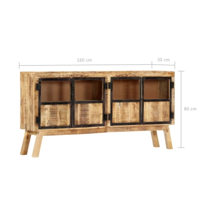 Sideboard Brown and Black 160x30x80 cm Solid Rough Mango Wood - Image 7
