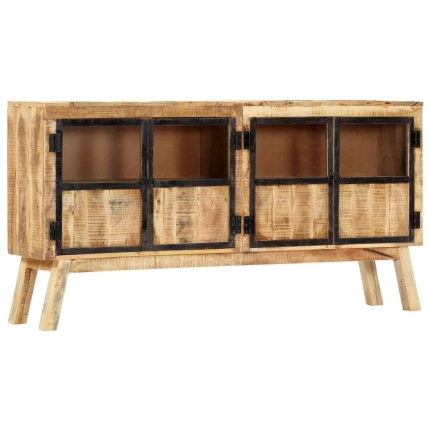 Sideboard Brown and Black 160x30x80 cm Solid Rough Mango Wood - Image 9