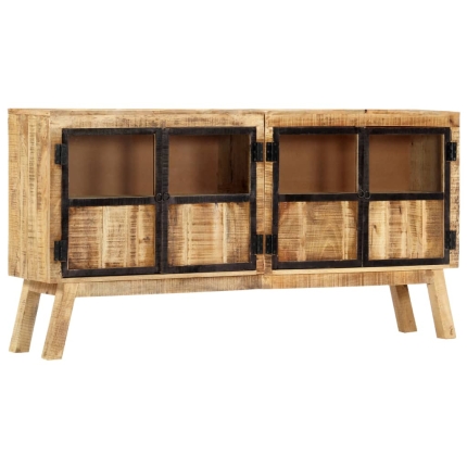 Sideboard Brown and Black 160x30x80 cm Solid Rough Mango Wood - Image 10