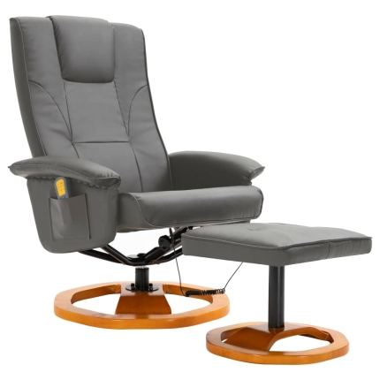 Massage Chair with Foot Stool Grey Faux Leather - Image 2