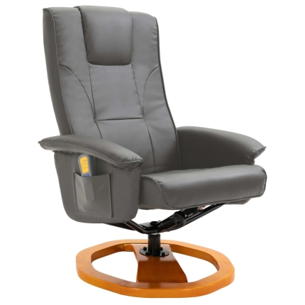 Massage Chair with Foot Stool Grey Faux Leather - Image 3