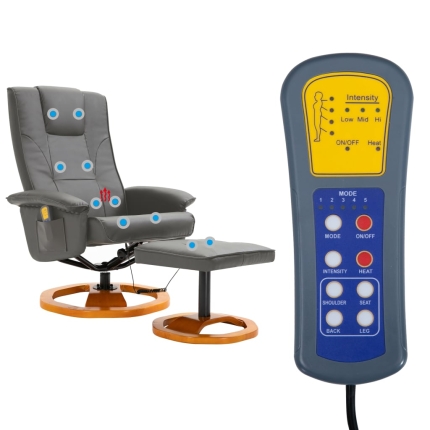 Massage Chair with Foot Stool Grey Faux Leather - Image 9