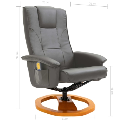 Massage Chair with Foot Stool Grey Faux Leather - Image 11